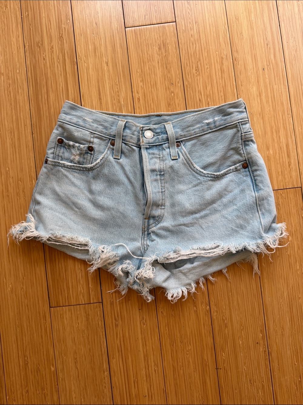 Levi's 501 Light Blue Cutoff Denim Shorts